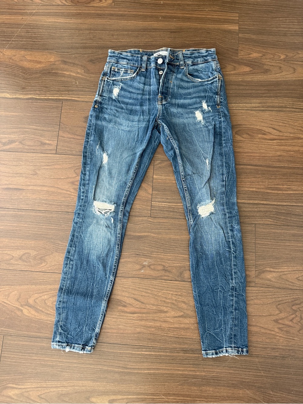 Zara Distressed Blue Slim Jeans